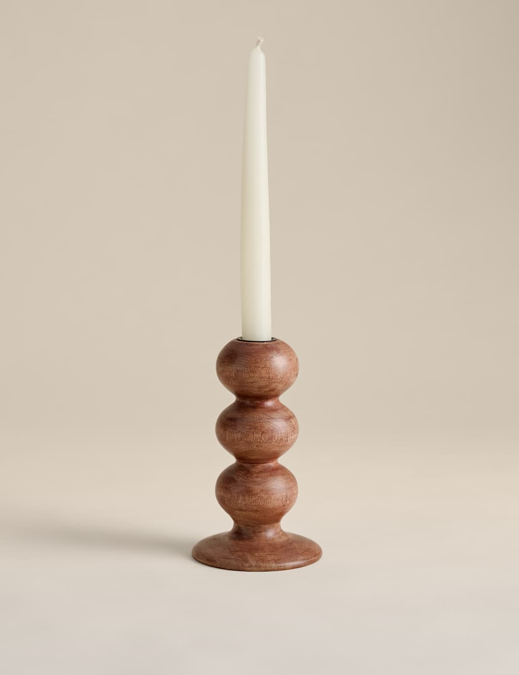 M&S Bobbin Wooden Dinner Candle Holder Natural