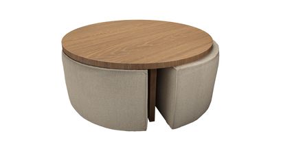 Woody Coffee Table and Nesting Stool Set in Cashew Baylee Viscose Linen - sofa.com