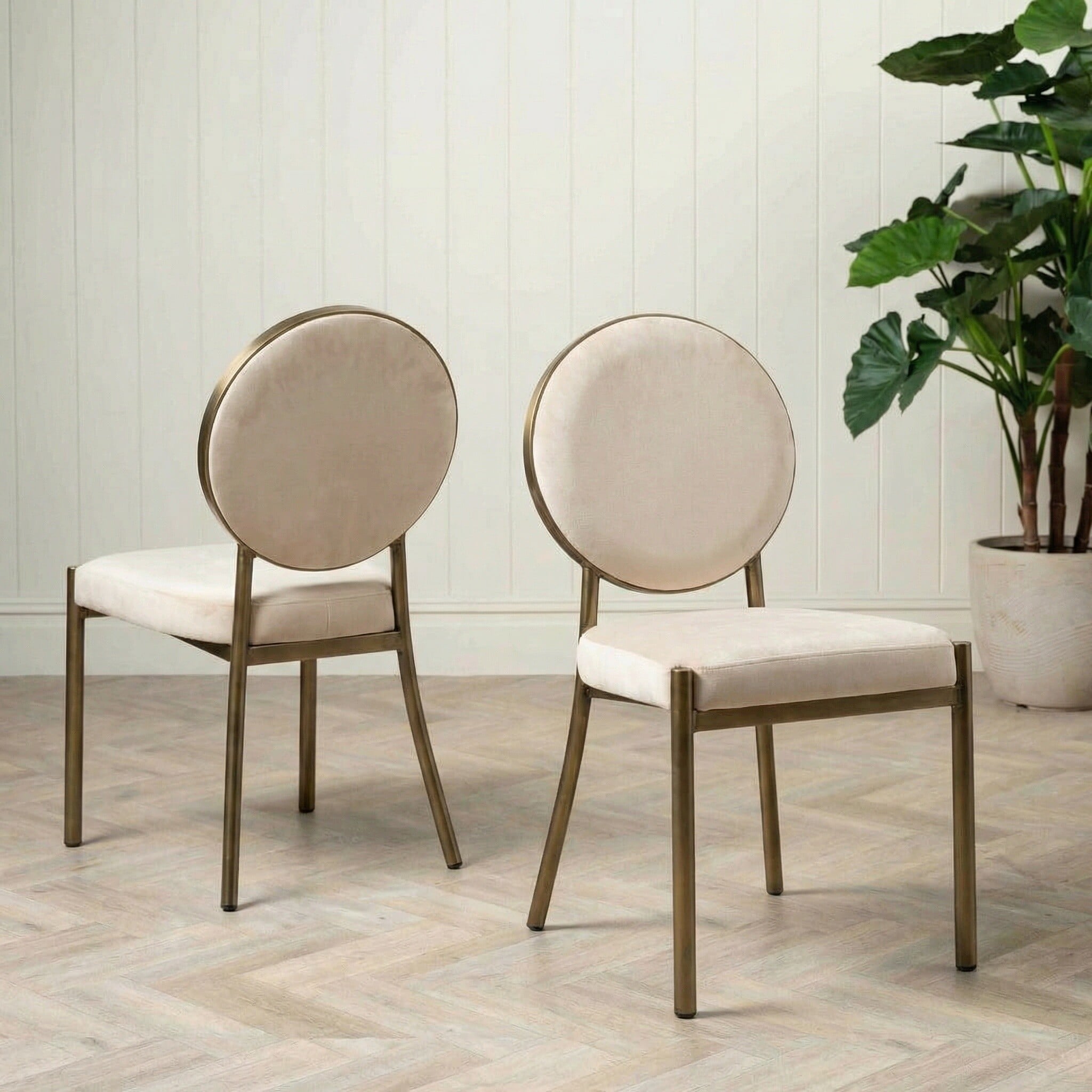 Eichholtz Scribe Dining Chair Dark Brass Greige Velvet, Neutral | Barker & Stonehouse