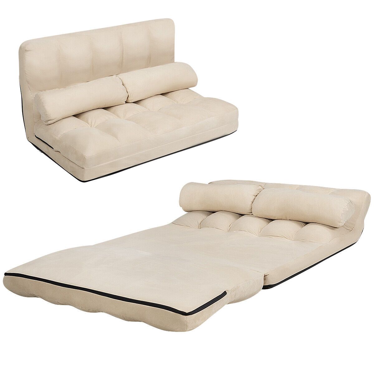 Costway 3 IN 1 Folding Lazy Sofa Bed Floor Sleeper Seat 6-Position Adjustable 2 Pillows in Beige