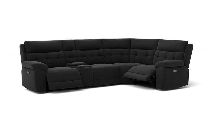 Black Fabric Belford 3 Corner 1 Power Recliner Sofa with Console