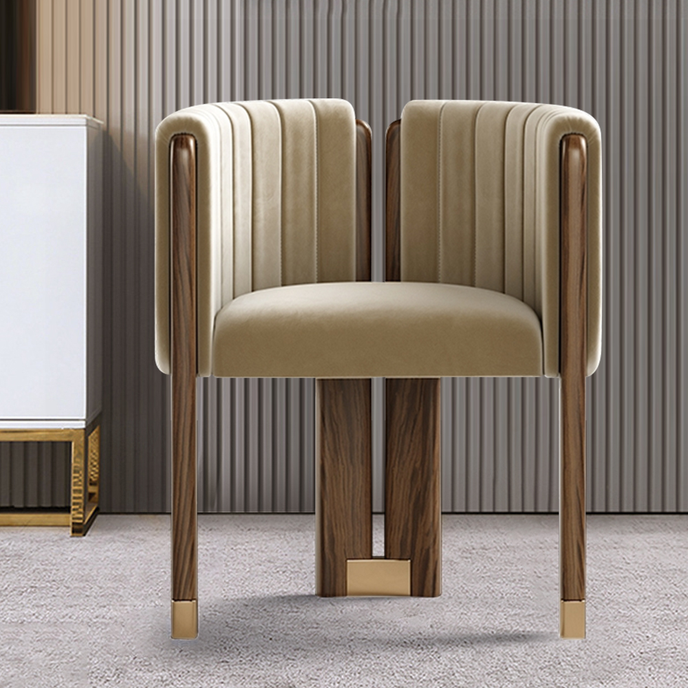 Velvet Fluted Upholstered Accent Chair with Wood Frame