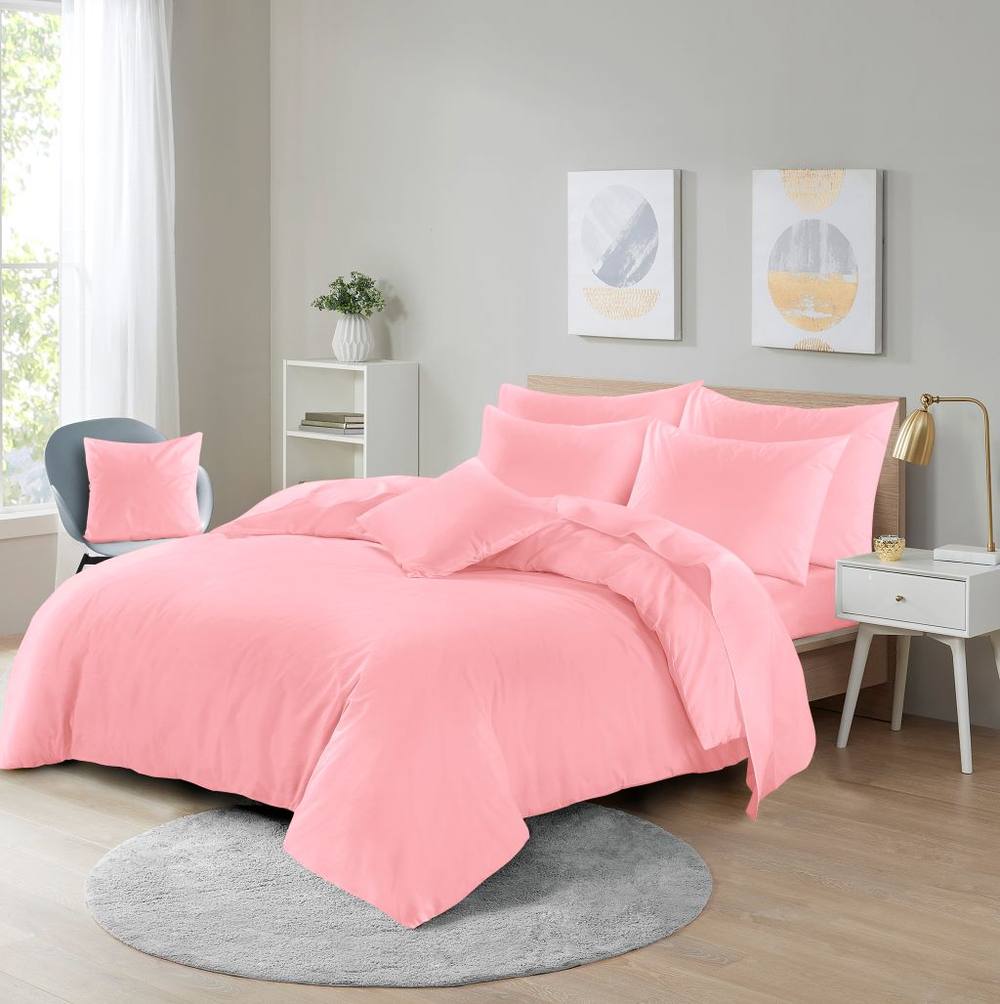 Homes-Linen Ultra Soft Microfibre Duvet Cover Set Breathable Wrinkle-Free Bedding in Pink
