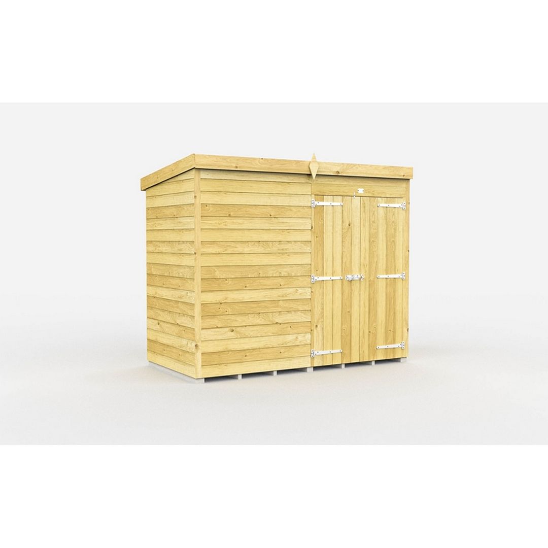 Buttercup Farm 8 x 4 Feet Pent Shed - Double Door W/O Windows - L118 x W243 x H201 cm in Brown
