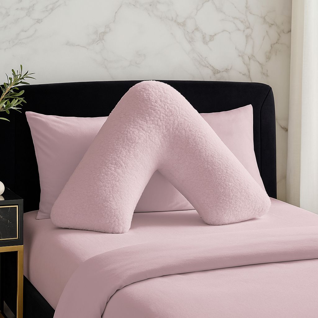 Snug City Teddy Bear Fleece Super Soft Cosy V Shape Pillowcase in Pink