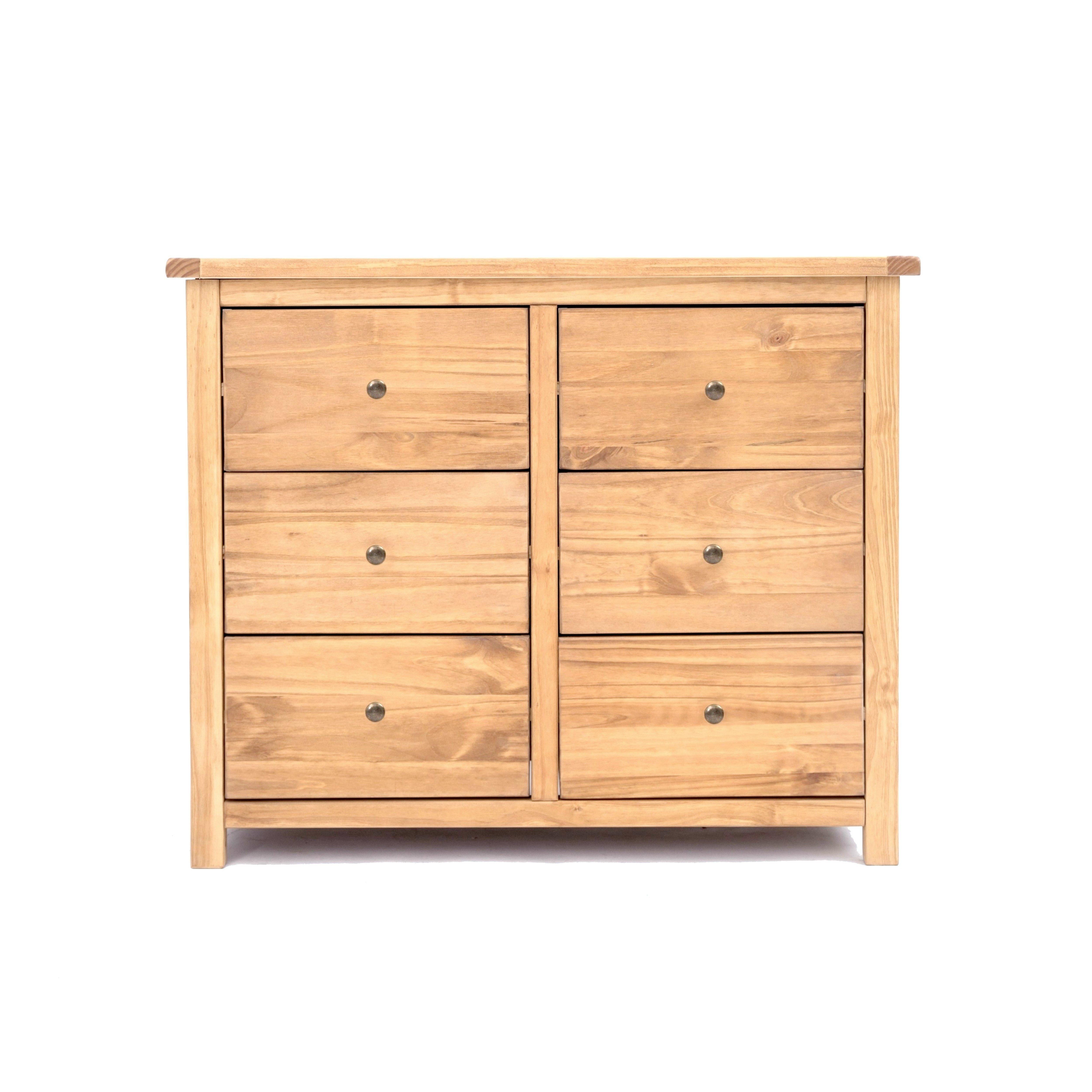 Cabinet Bits Lugo 6 Drawer Chest of Drawers Brass Knob in Light Brown