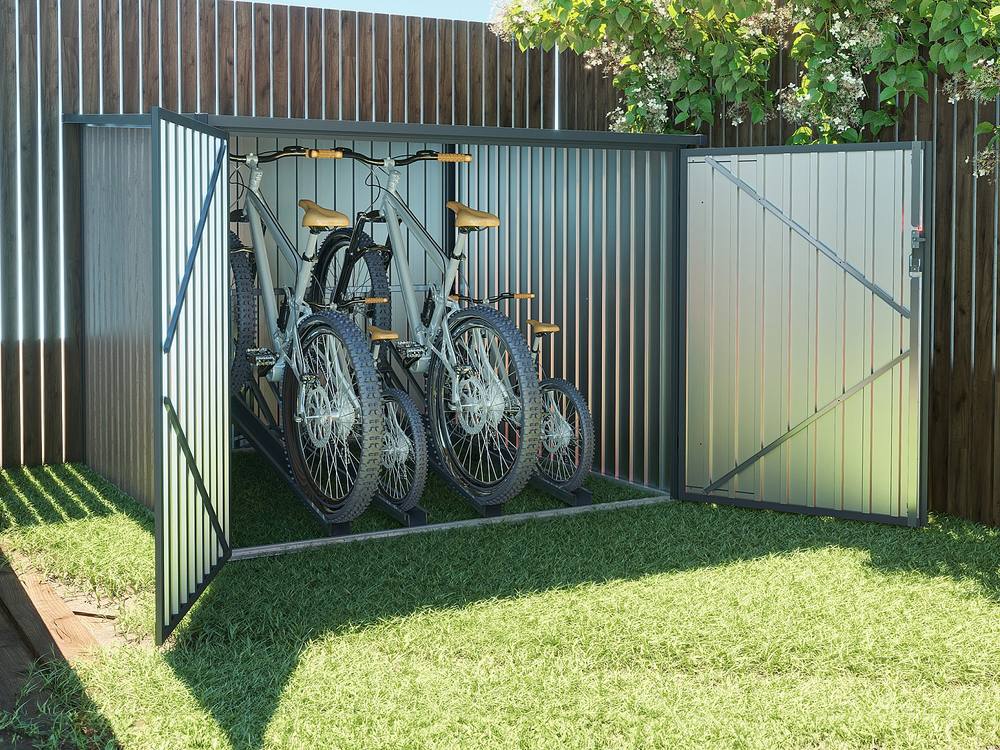 Vente-unique 4-Bike Metal Bike Shed - Galvanized Steel With Wood Effect - 4 M² in Walnut