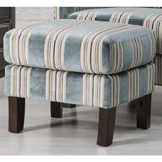 Humphrey Fabric Footstool In Blue With Wooden Feet
