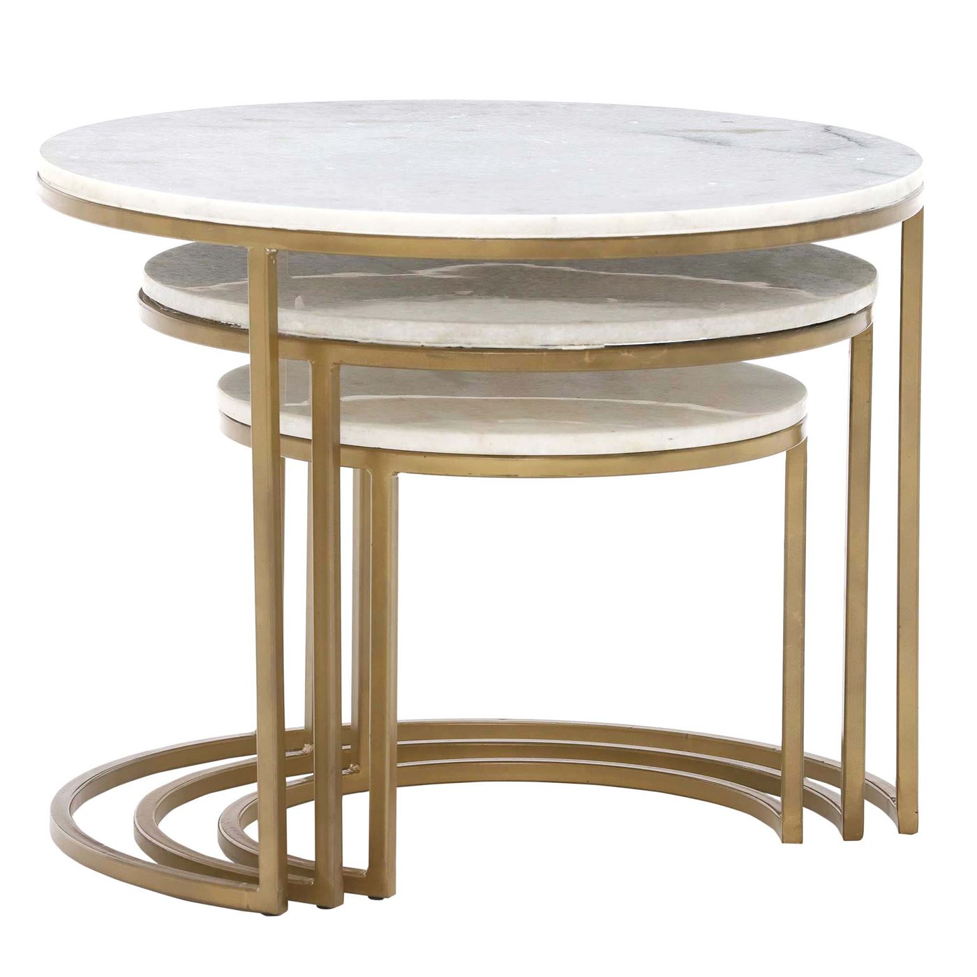 Natural Marble Nesting Tables - Set of 3 - White/Gold - Barker & Stonehouse