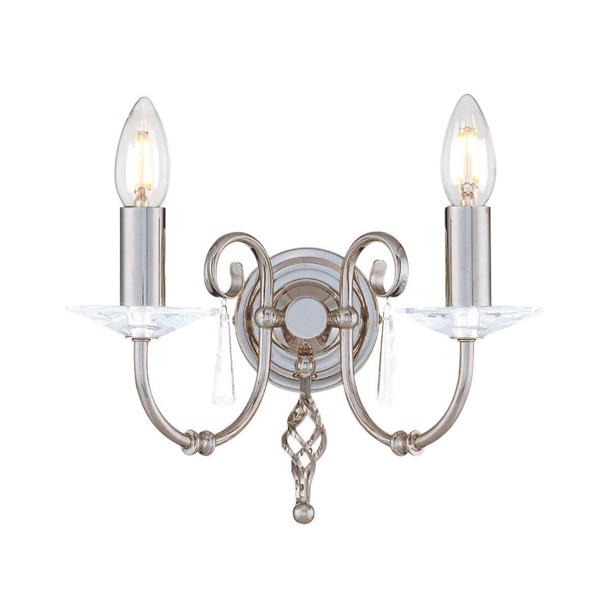 Netlighting Aegean 2 Light Indoor Candle Wall Light Polished Nickel E14 in Grey