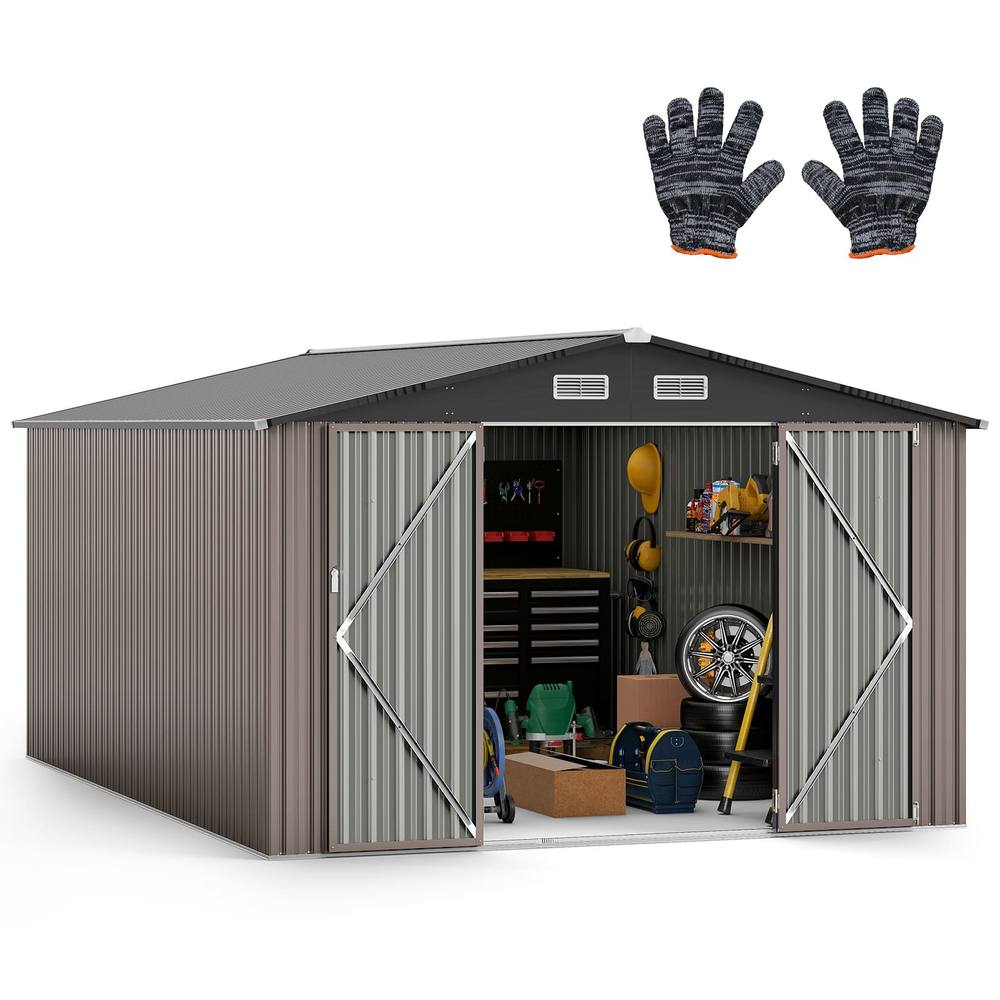 Costway 426cm x 300cm Outdoor Storage Shed Large Garden Tool House in Grey