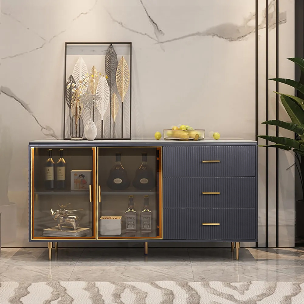 Cofab 1500mm Sideboard Sintered Stone Top Luxury Buffet Tempered Glass Doors in Large