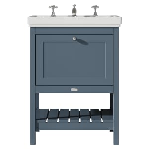 Bayswater Hartleigh Stiffkey Blue Traditional Freestanding Vanity Unit & 3 Tap Hole Traditional Recessed Basin - 600mm