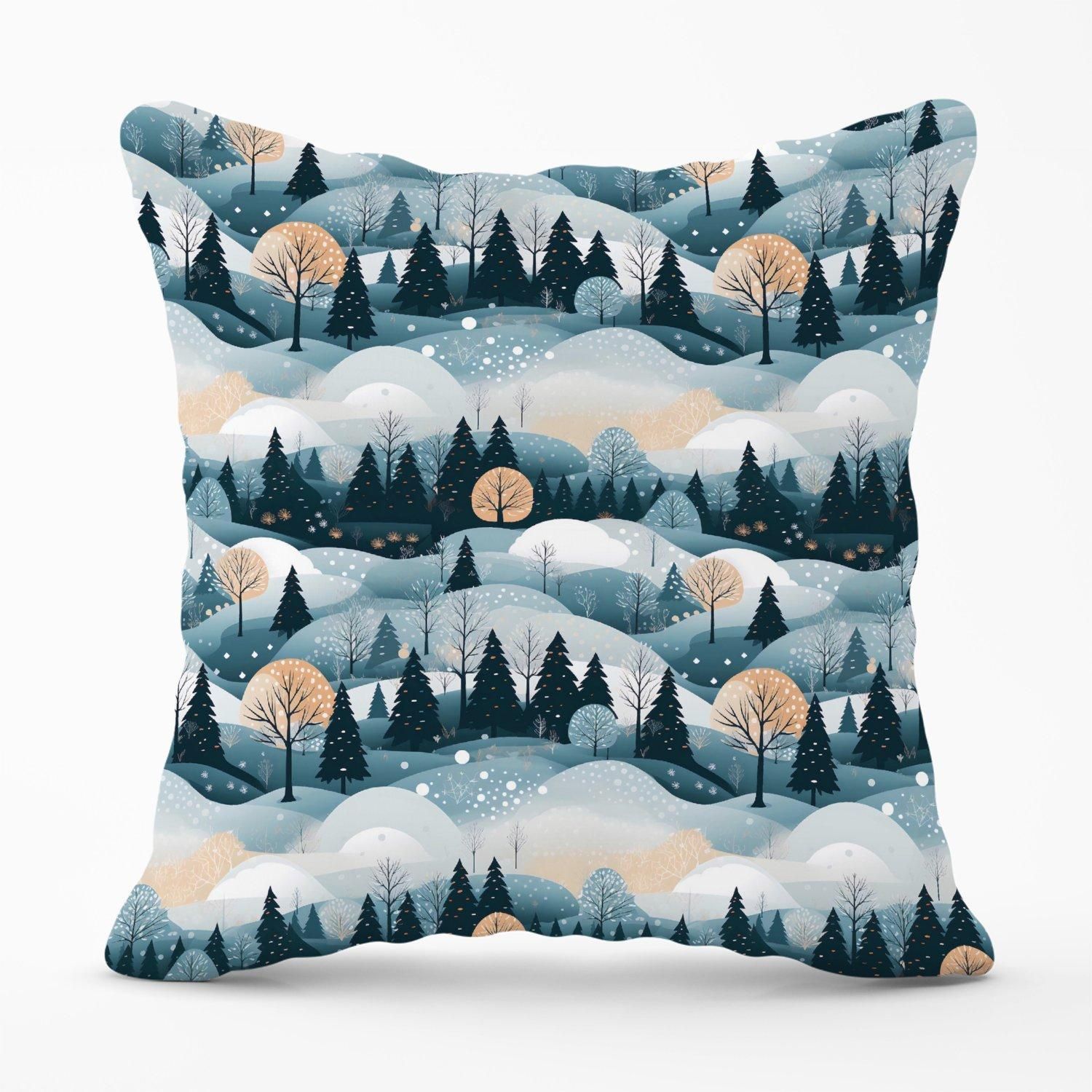 Warren Reed - Designer Dreamy Snowy Christmas Scene Outdoor Cushion in White