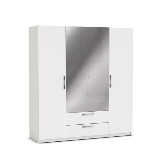 Mozart Mirrored Wardrobe In Pearl White And Linen