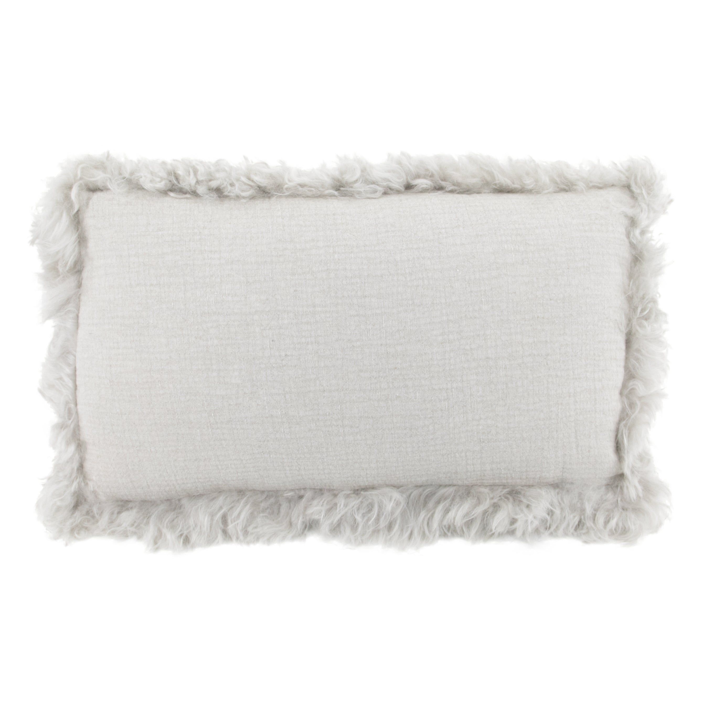 Native Natural Grey Linen Cushion Sheepskin Trim 45x45cm