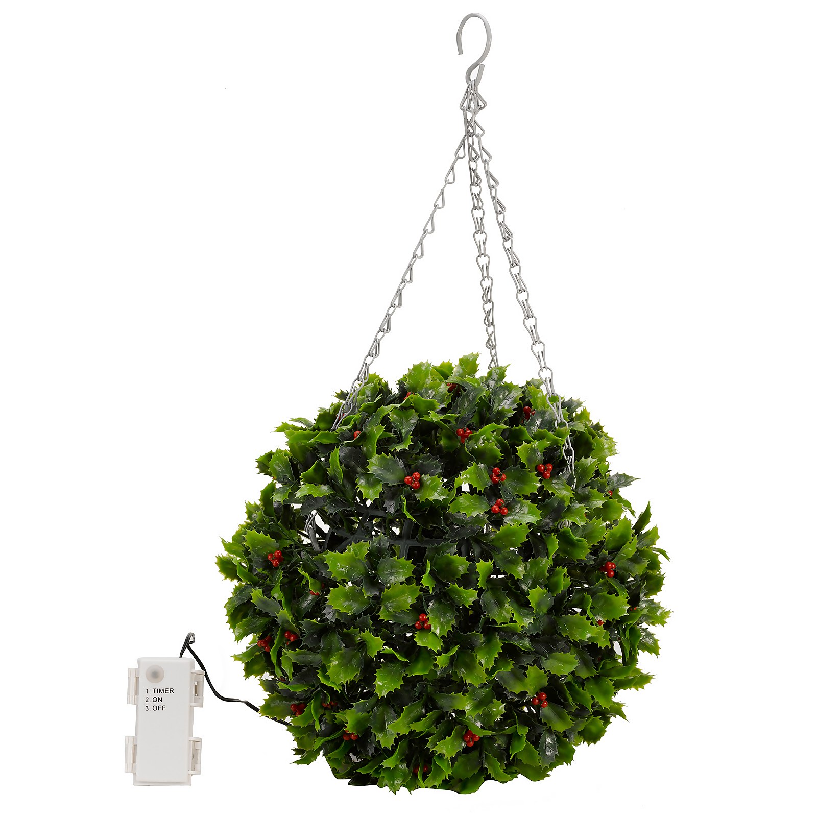 InLit Holly Topiary Ball with Lights - 30cm.