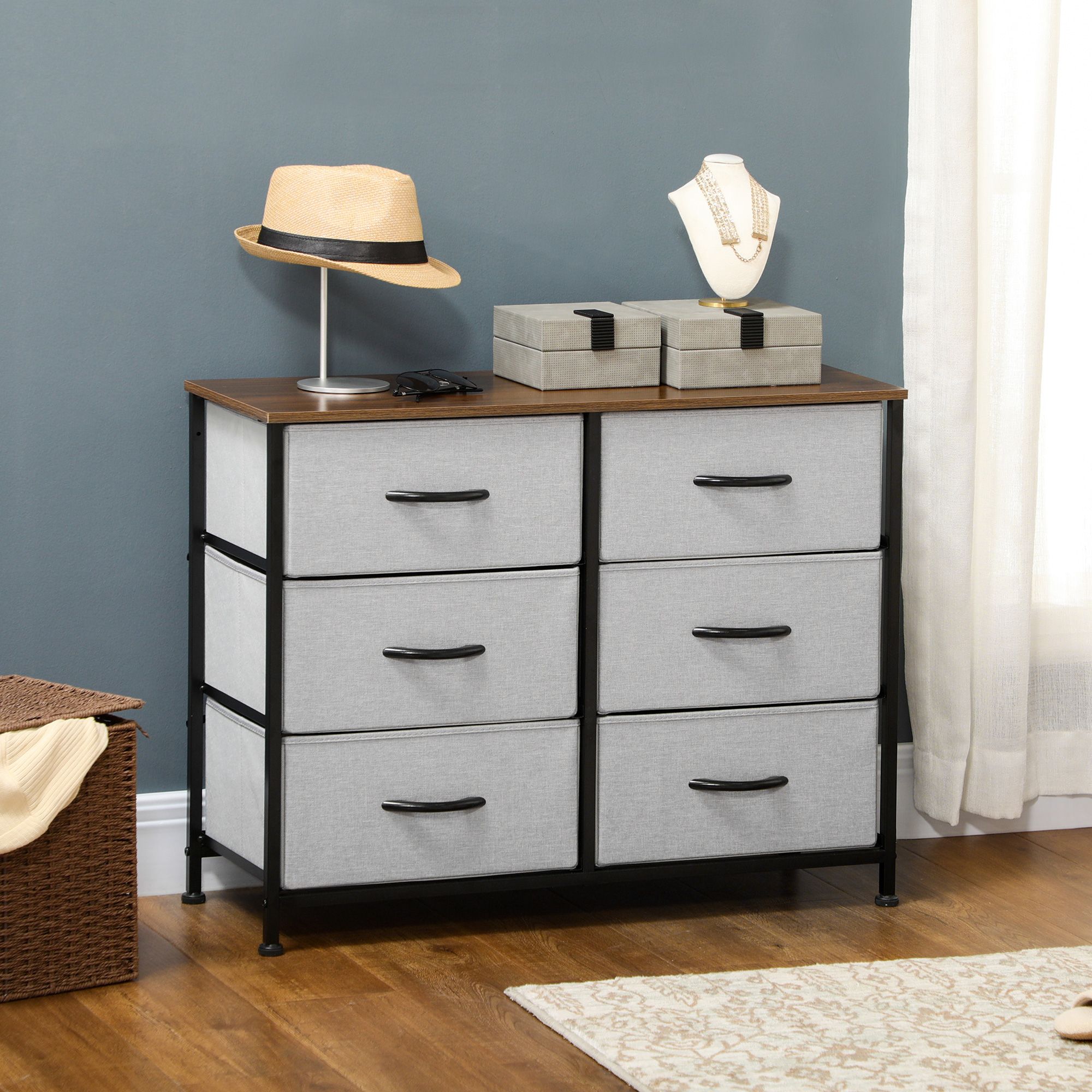 HOMCOM of Drawers Cloth Organizer with Fabric Drawers Steel Frame for Bedroom in Grey