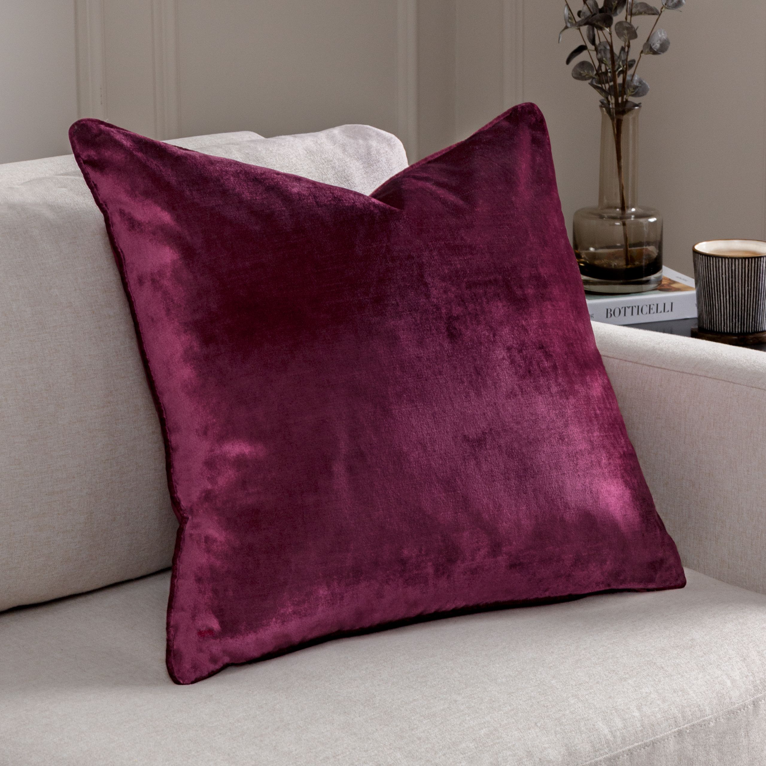 Paoletti Luxe Velvet Piped Cushion in Grape
