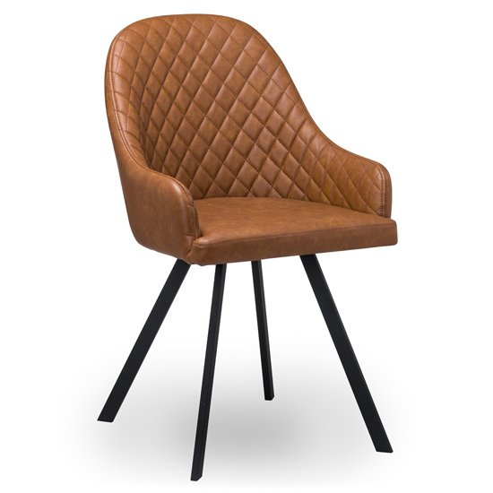 Stackom Chequered Faux Leather Dining Chair In Tan