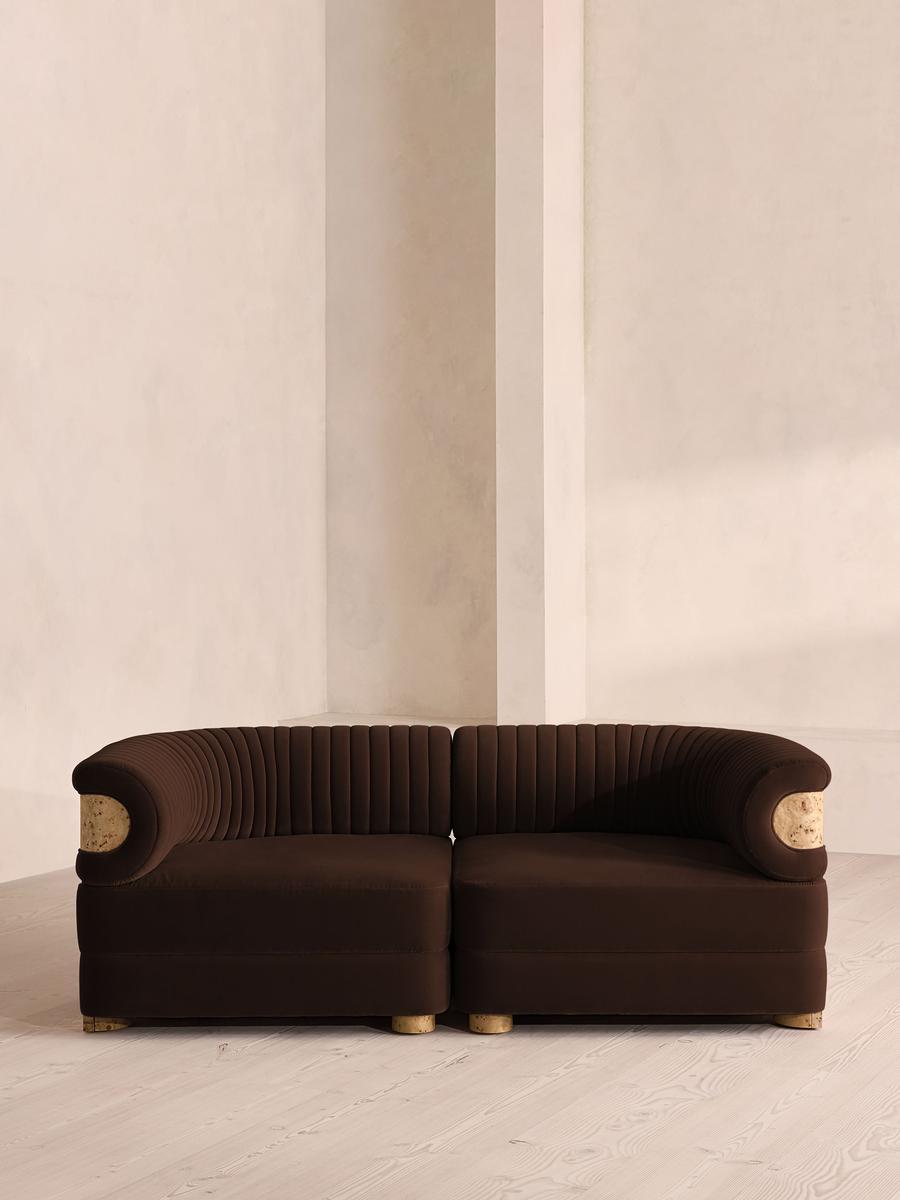 Caleb Modular Three Seater Sofa, Velvet, Chocolate, Blonde Burl