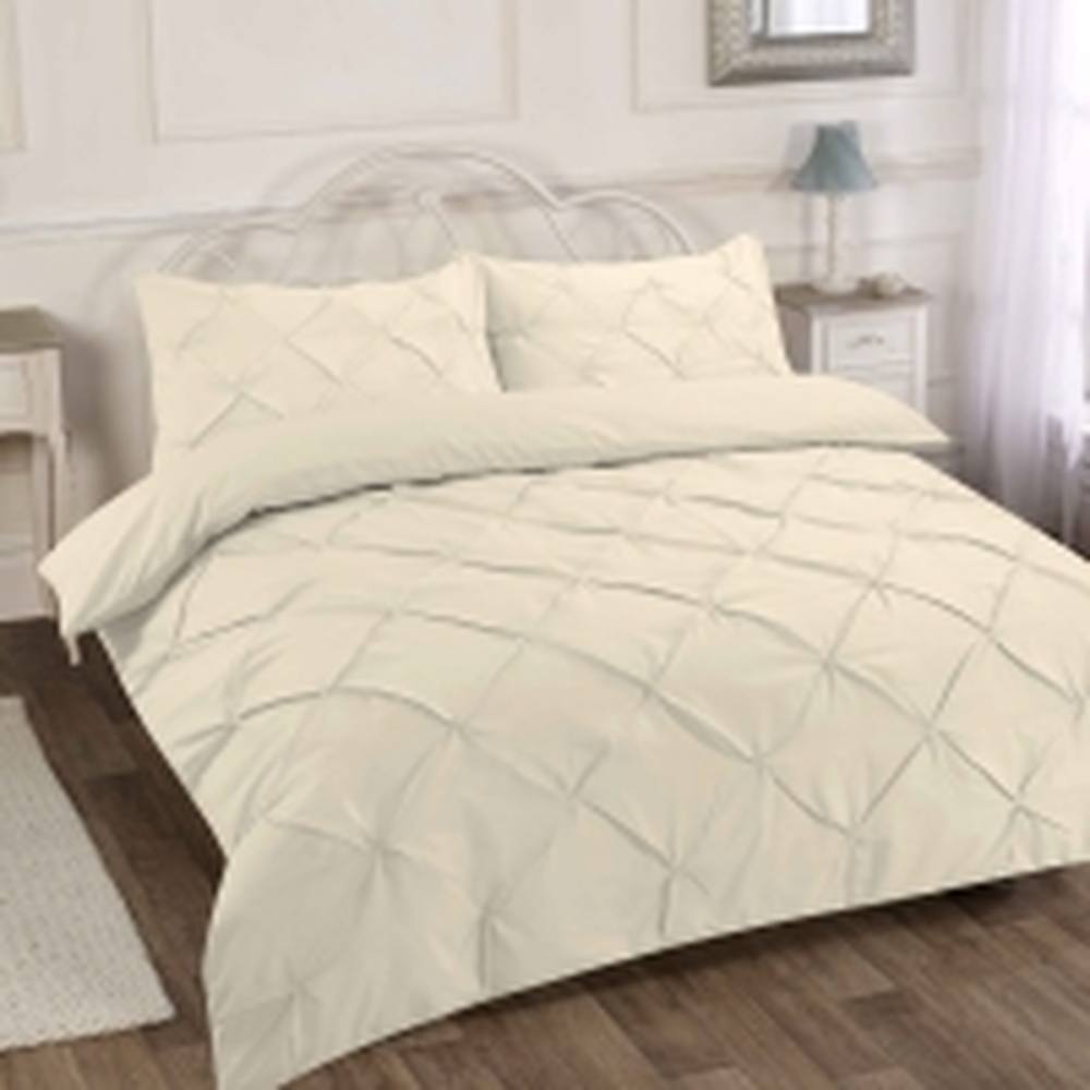 Homes-Linen Luxury Alexandra Pintuck Pleated Duvet Cover Set in Cream