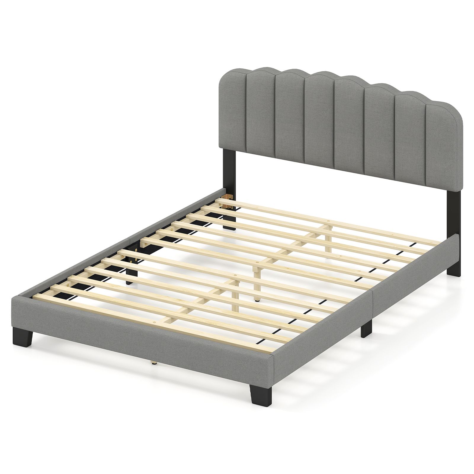 Costway Double Size Bed Frame Linen Upholstered Platform Bed in Grey