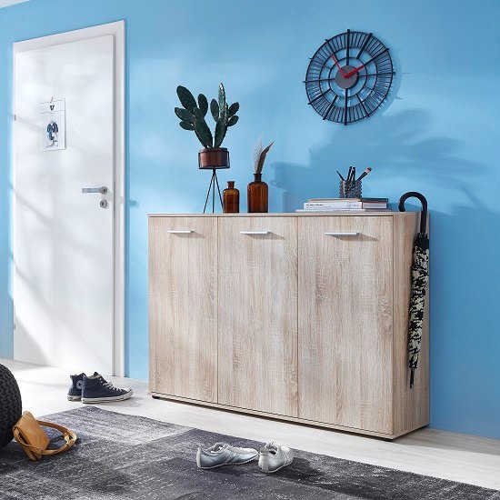 Casey Wooden Shoe Cabinet In Sonoma Oak With 3 Doors