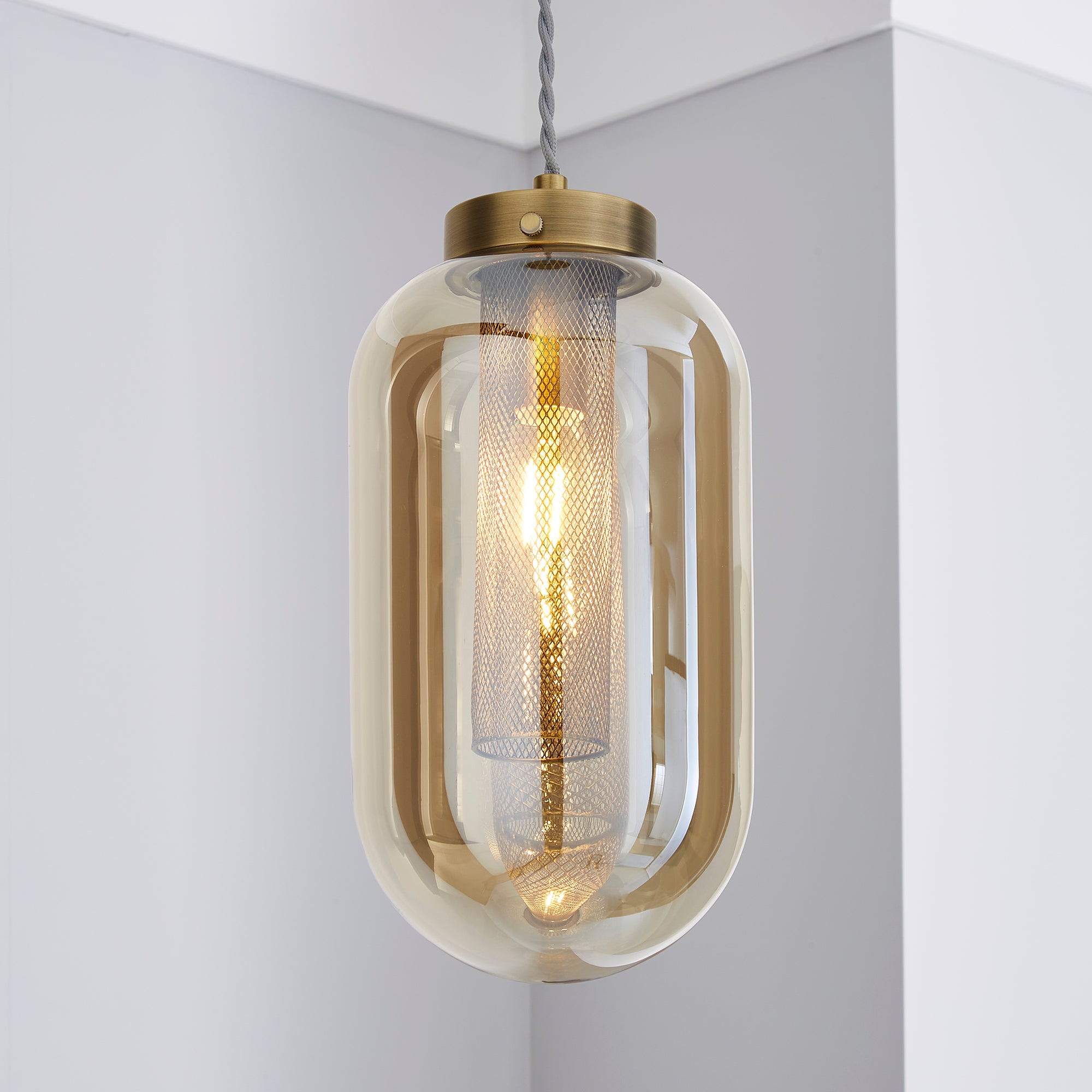 Safi Mesh 1 Light Pendant Ceiling Fitting Antique Brass Brown