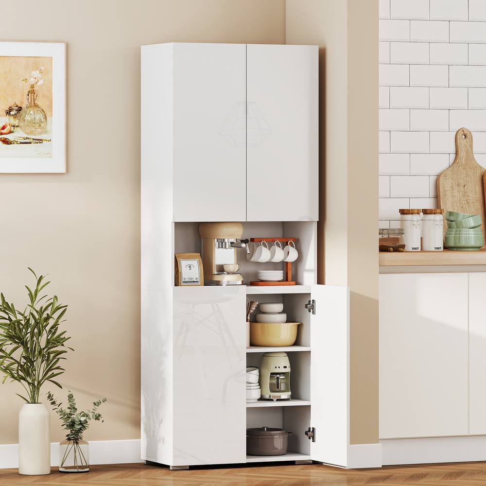 HOMCOM 180cm Tall Kitchen Cupboard, Pantry Storage Cabinet in White