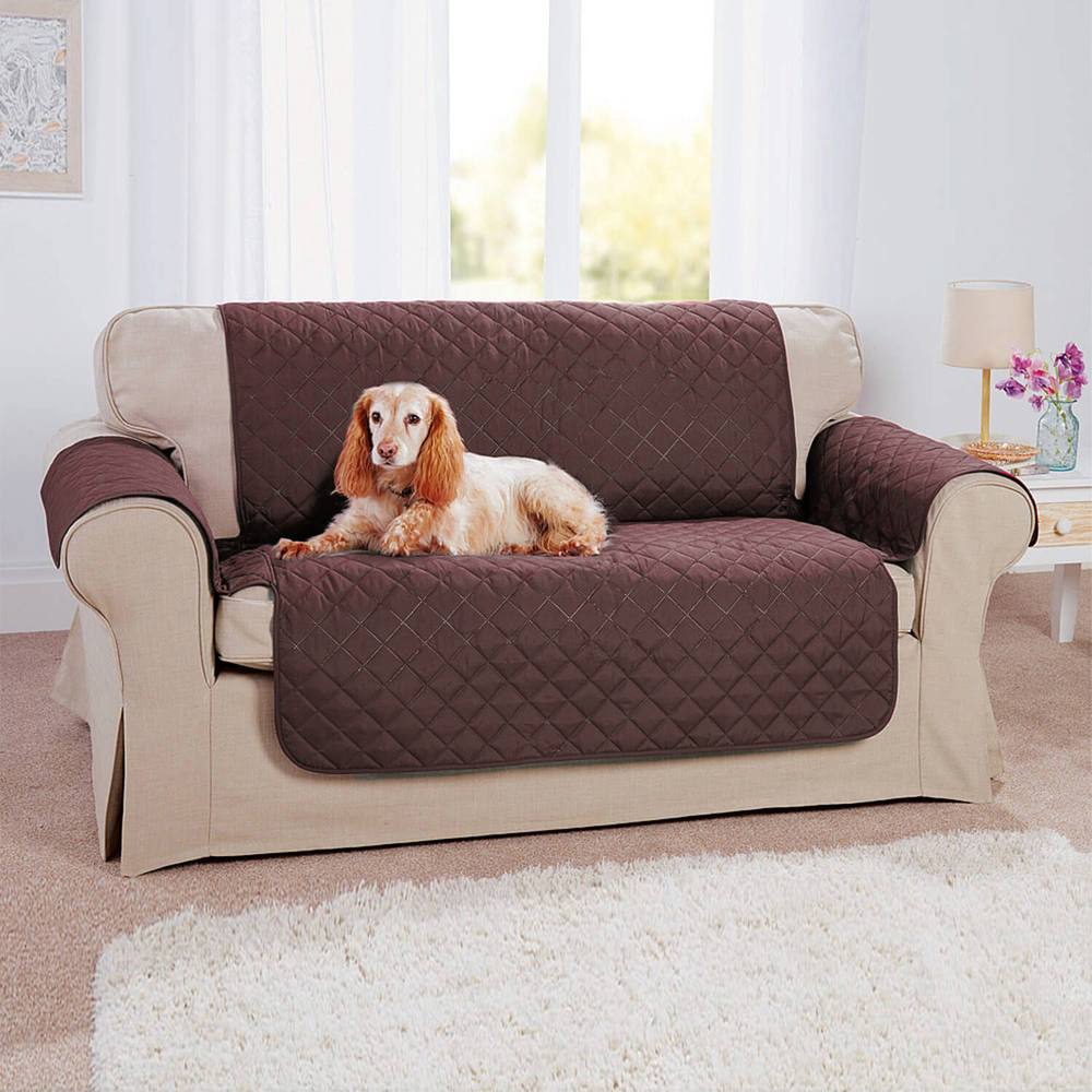 Coopers of Stortford Quilted 2 Seater Sofa Cover Reversible, Machine Washable 223 x 190.5cm in Brown