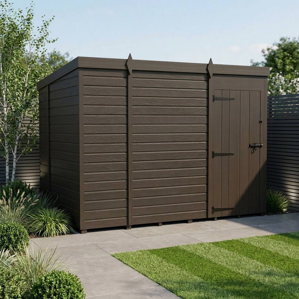 Buttercup Farm 9ft x 10ft Composite Pent Garden Shed Single Door No Windows - Grey 2