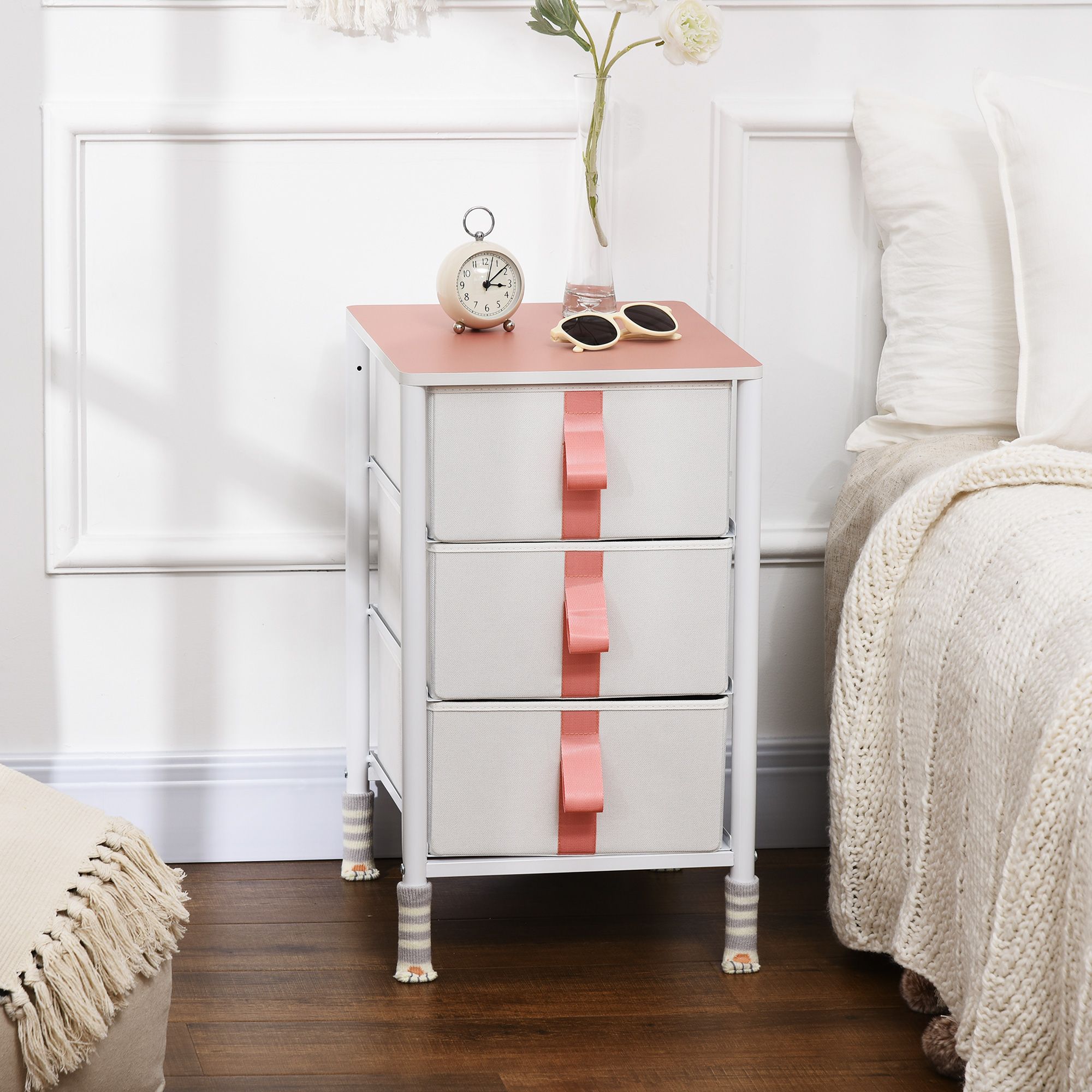 HOMCOM of Drawers Cloth Organizer w/ 3/6 Fabric Drawers Metal Frame Nursery Room in Pink