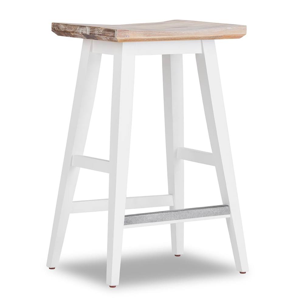 Statement Furniture Florence Bar Stool, Acacia Hardwood Rectangular Seat in White