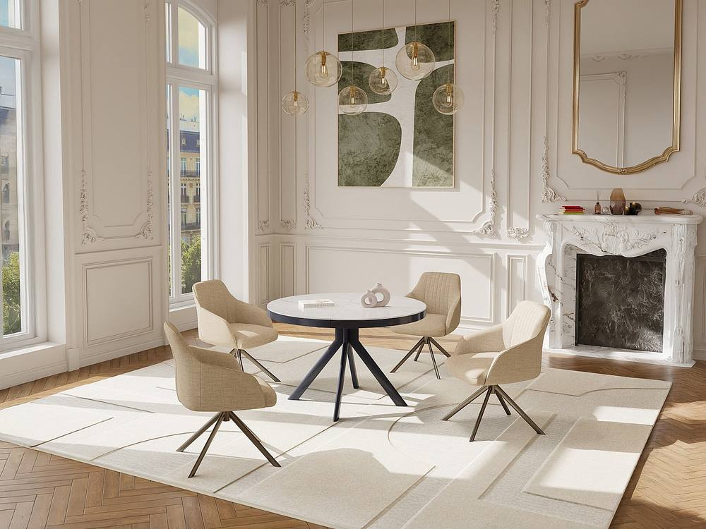 Vente-unique Extendable Dining Table for 4 To 6 People In Ceramic, MDF & Metal in White