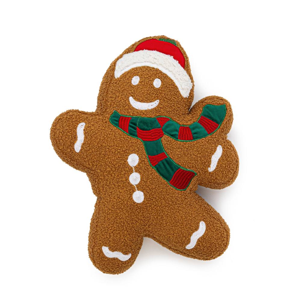 Luxury Living Cute Christmas Gingerbread Man Embroidered Cushion in Brown