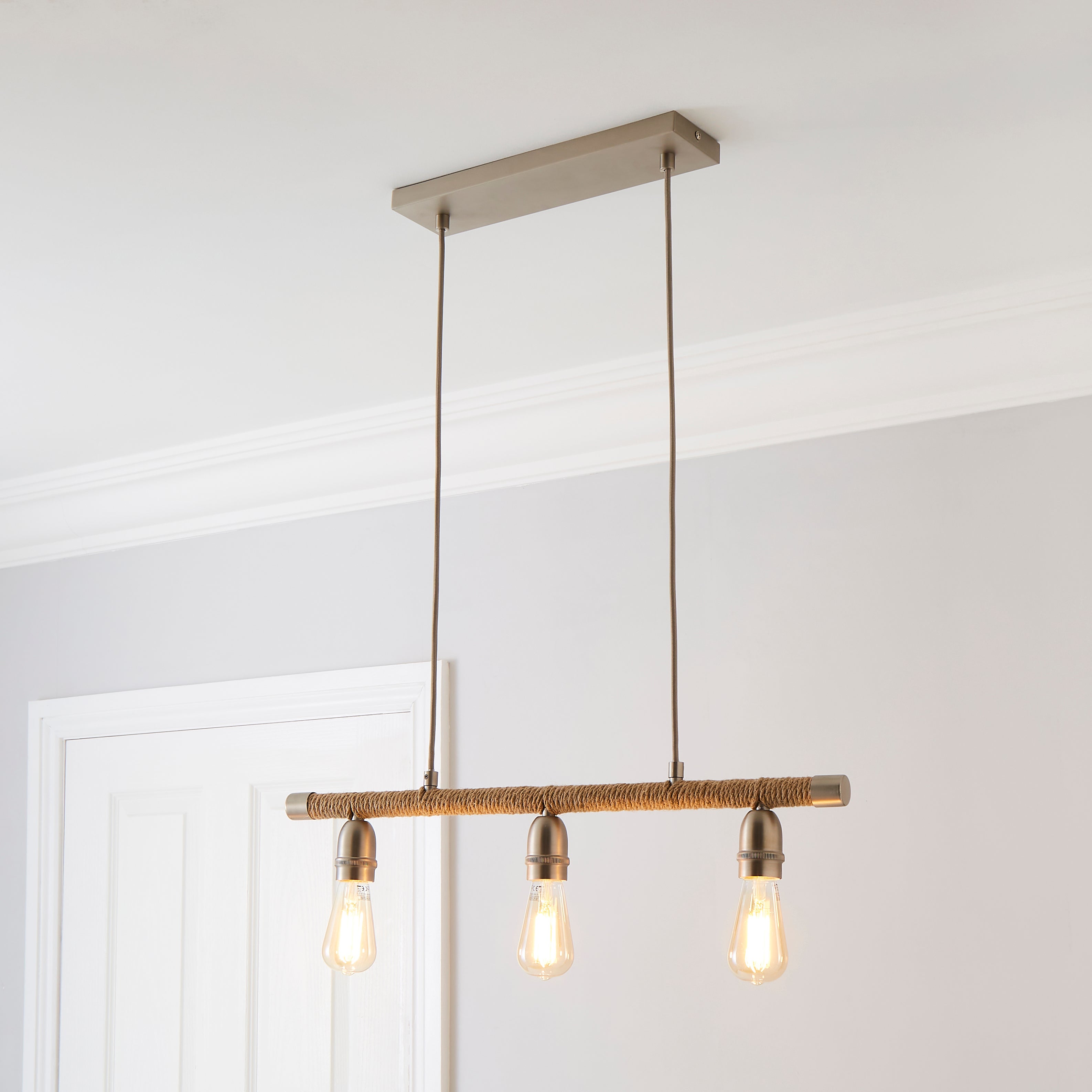 Shelley Rope 3 Light Diner Ceiling Fitting Silver