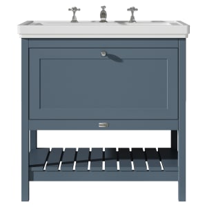 Bayswater Hartleigh Stiffkey Blue Traditional Freestanding Vanity Unit & 3 Tap Hole Traditional Recessed Basin - 800mm