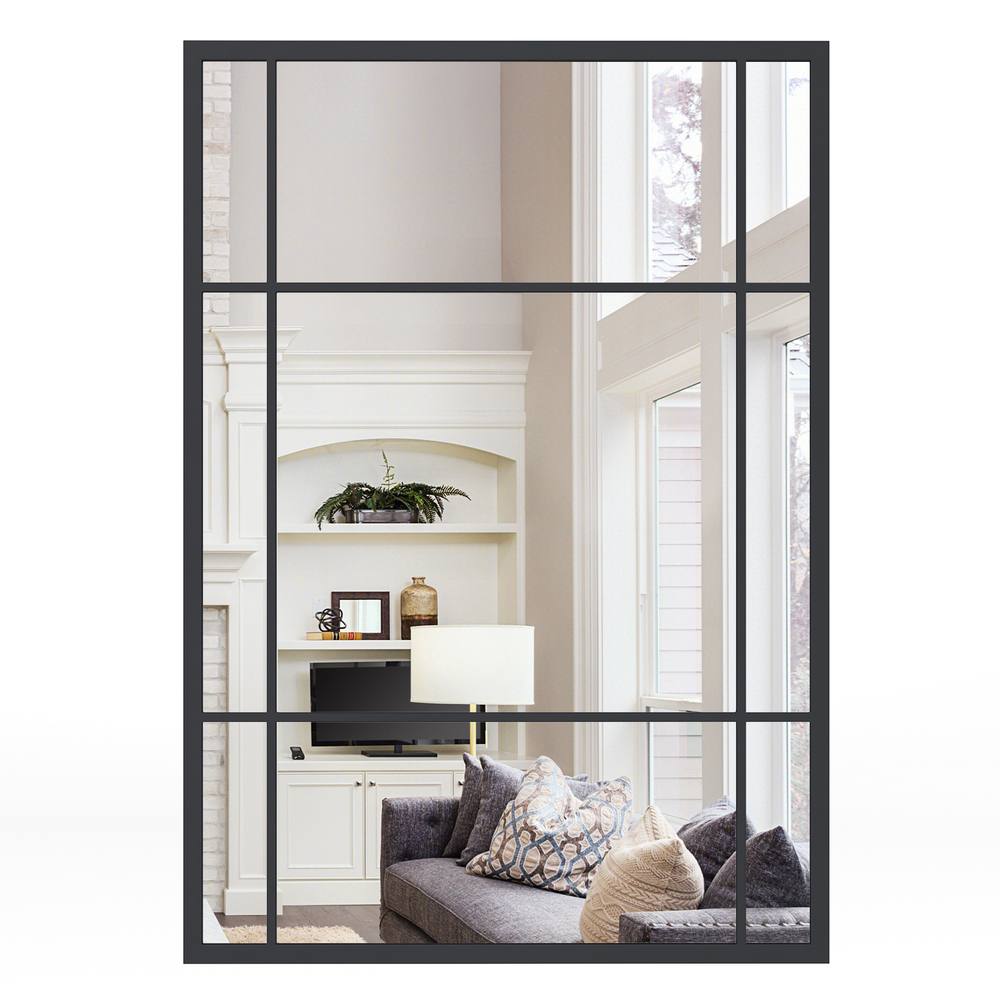 Costway 100x70cm Wall Mounted Mirror Rectangular Hanging Decorative Mirror in Black