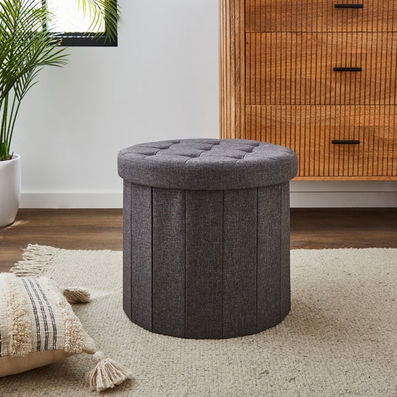 Faux Linen Round Ottoman