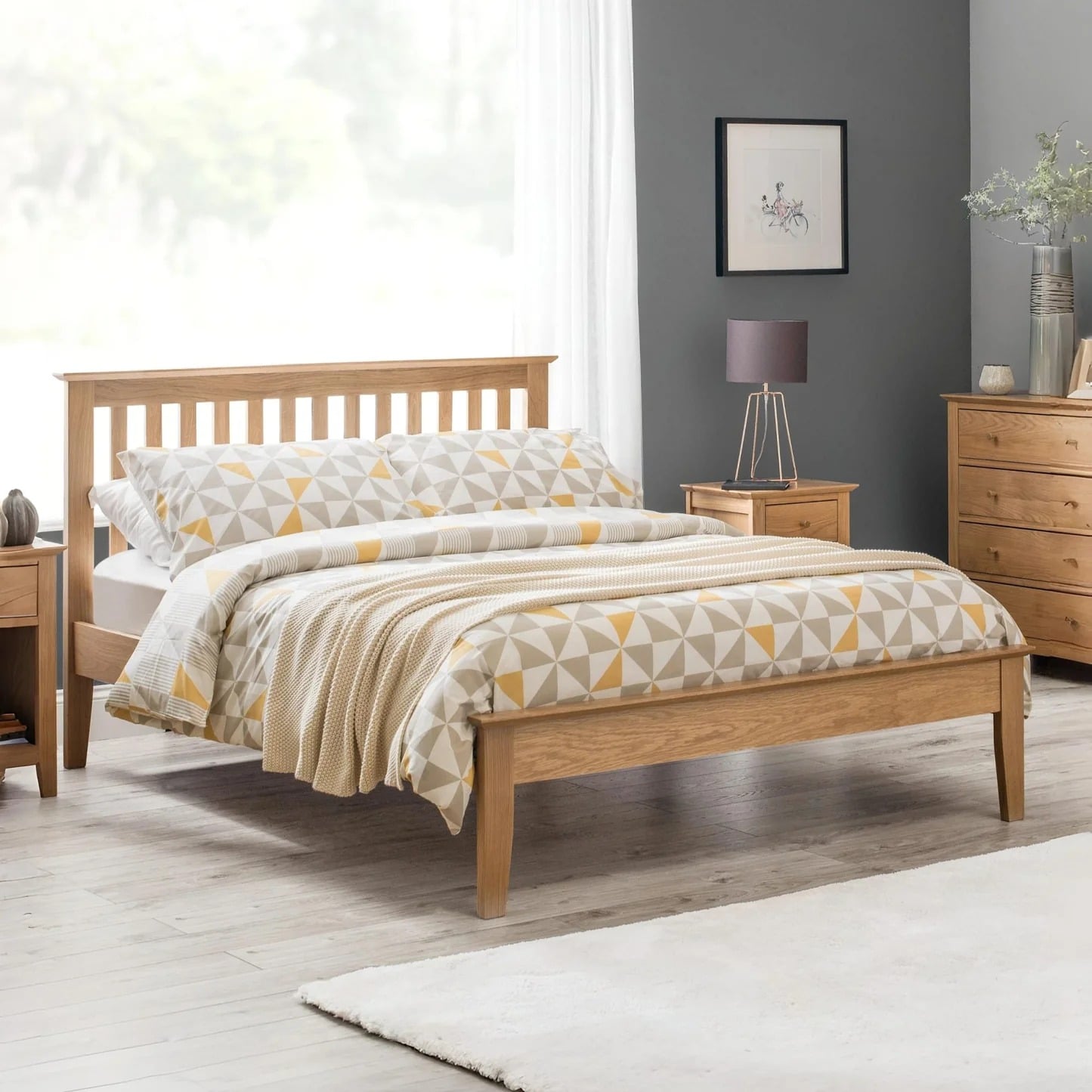 Salerno King Size Oak Finish Wooden Bed Frame - Low Foot End - 5ft - Happy Beds