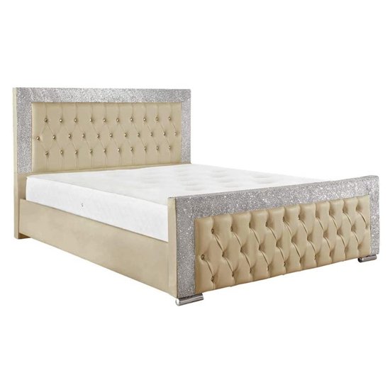 Lampasas Faux Leather Glitter Small Double Bed In Cream