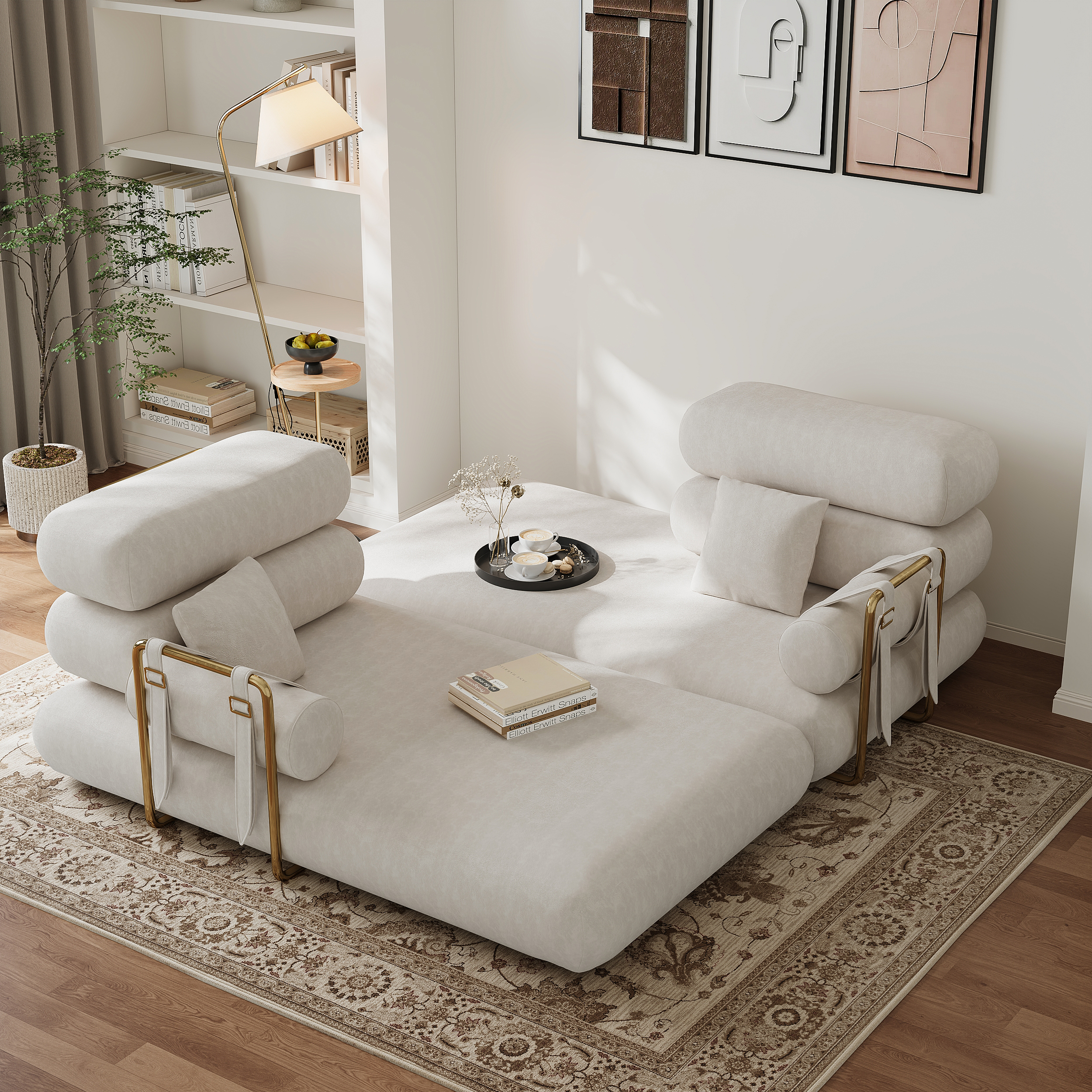 170 cm 2-Seater Chenille Velvet 4 in 1 Futon Convertible Sleeper Sofa