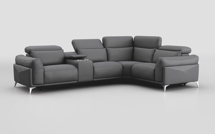 Grey Fabric Gattolino 2 Corner 1 Static Sofa with Manual Head Tilt & Console