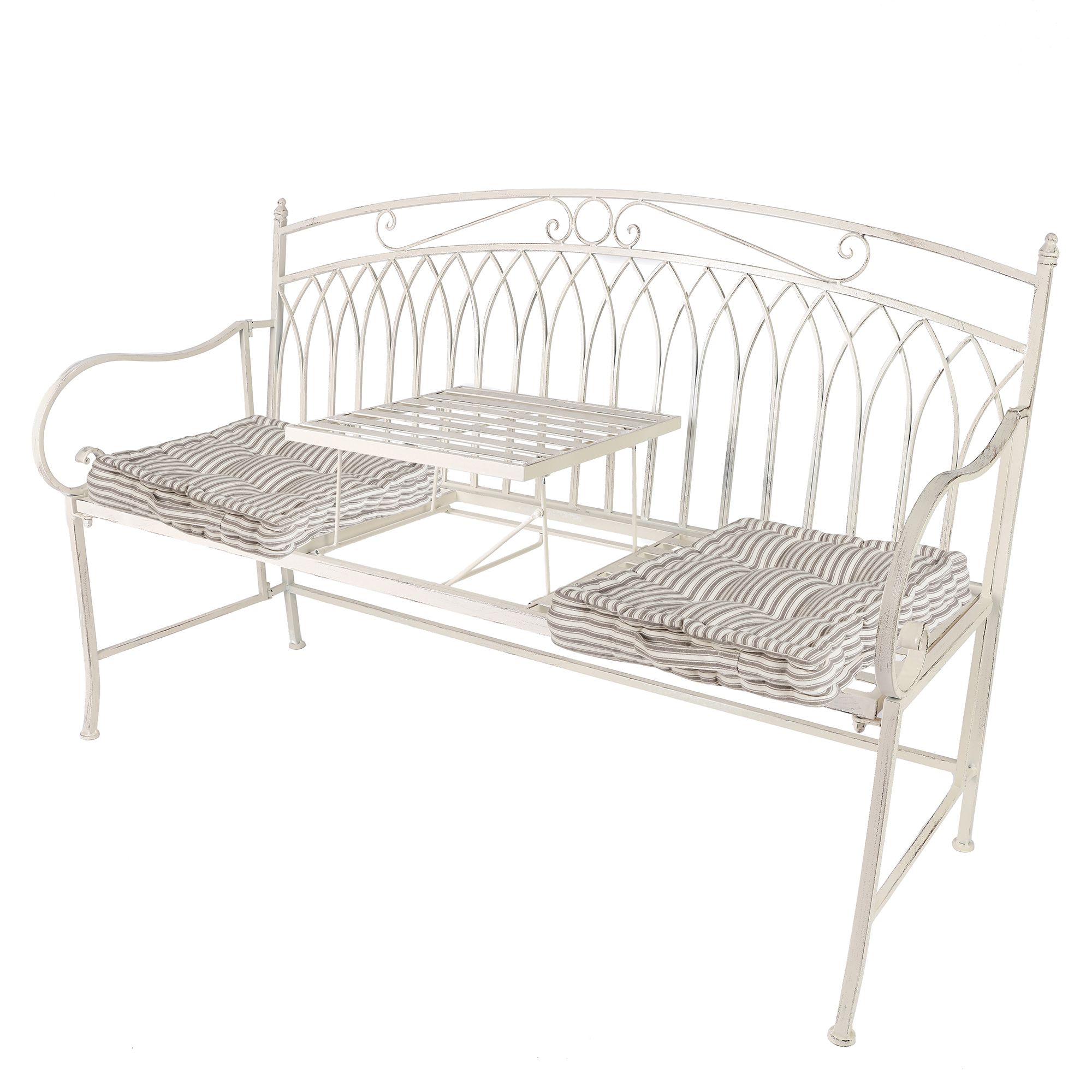 Dibor Vintage Large Cream Arched Outdoor Garden Furniture Companion Seat Garden Bench with Free Set of 2 Grey Box Cushions
