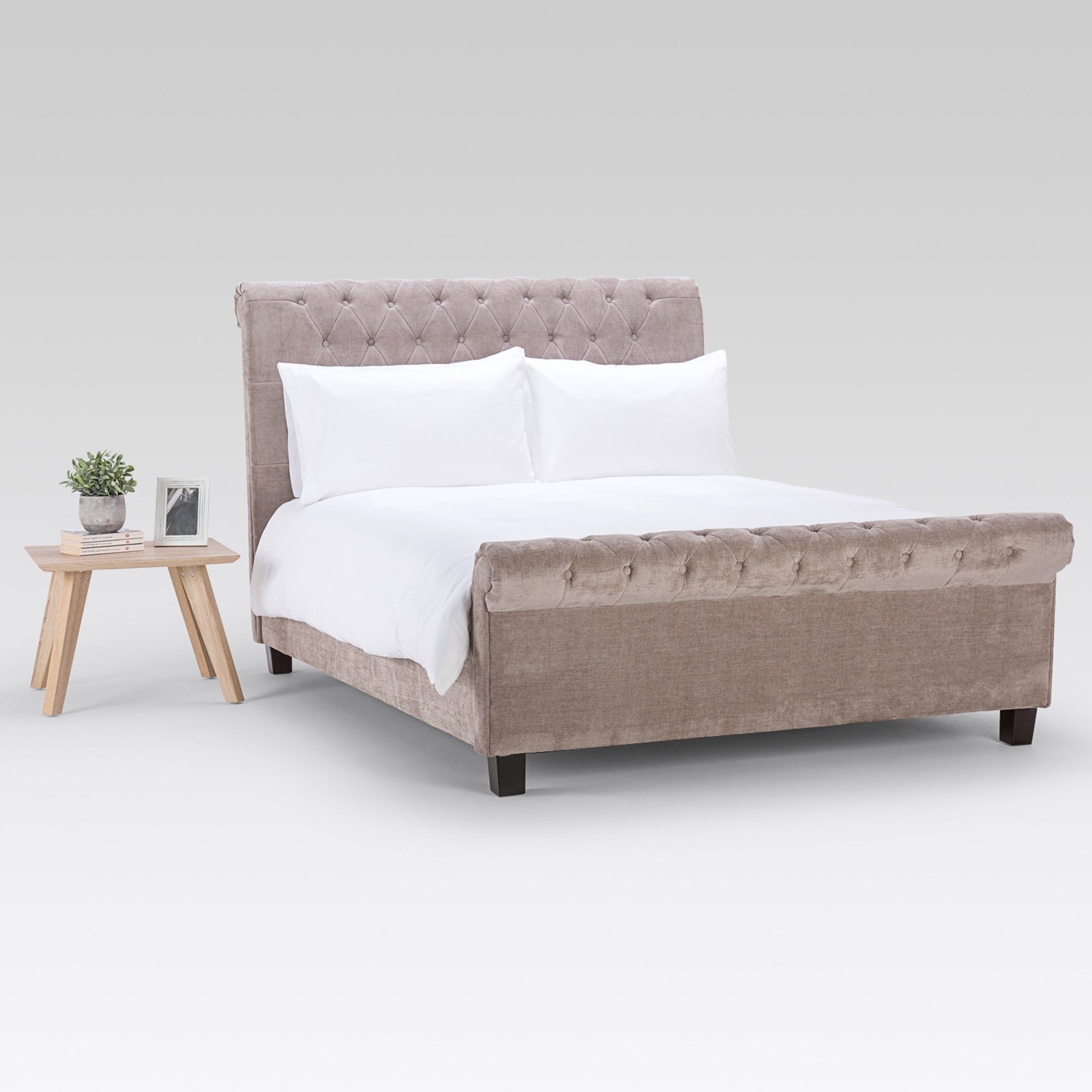 Orbit Mink Velvet Upholstered Bed Frame Beige