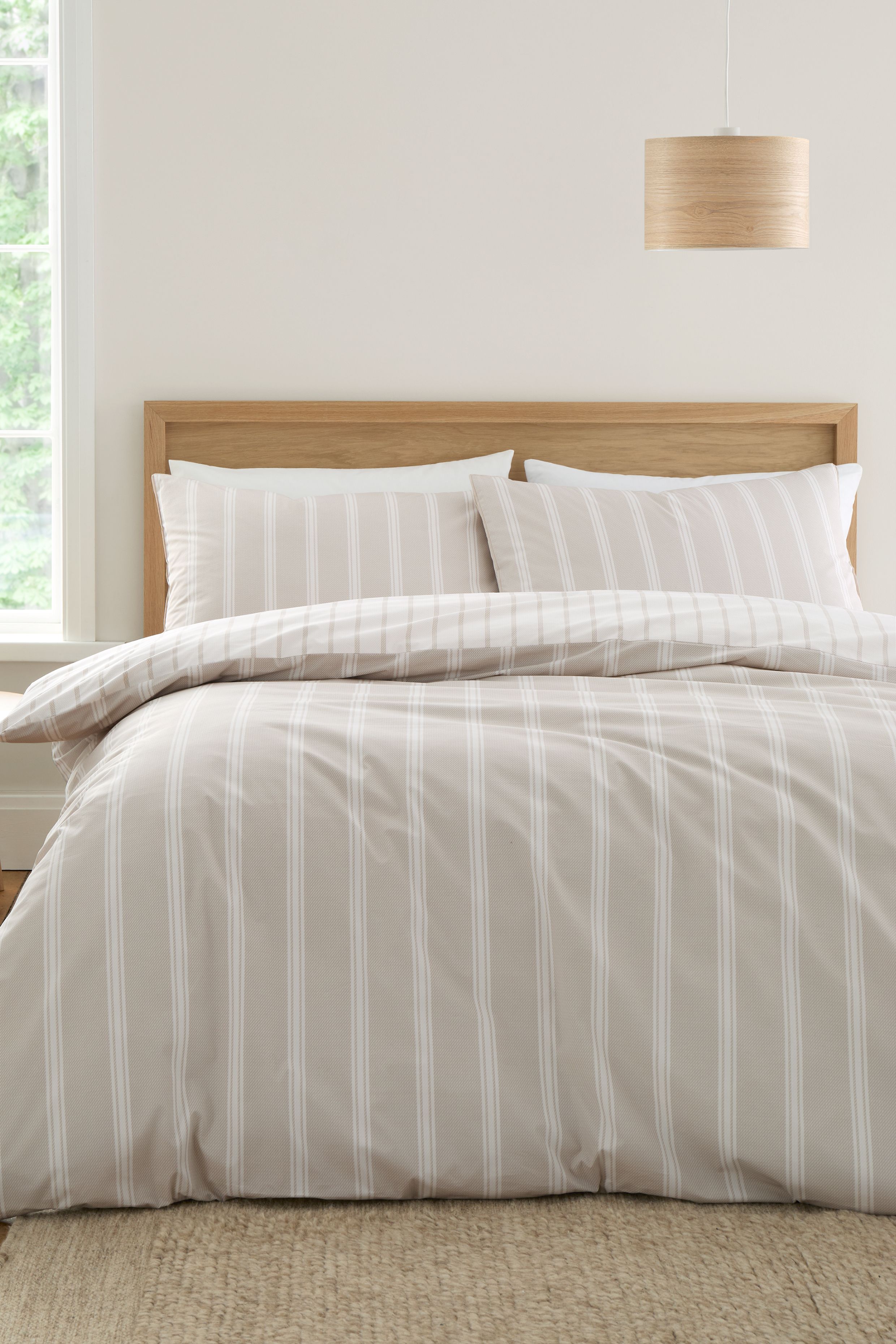 Bianca 'Ashford Stripe' 200 Thread Count Cotton Percale Reversible Duvet Cover Set in Natural