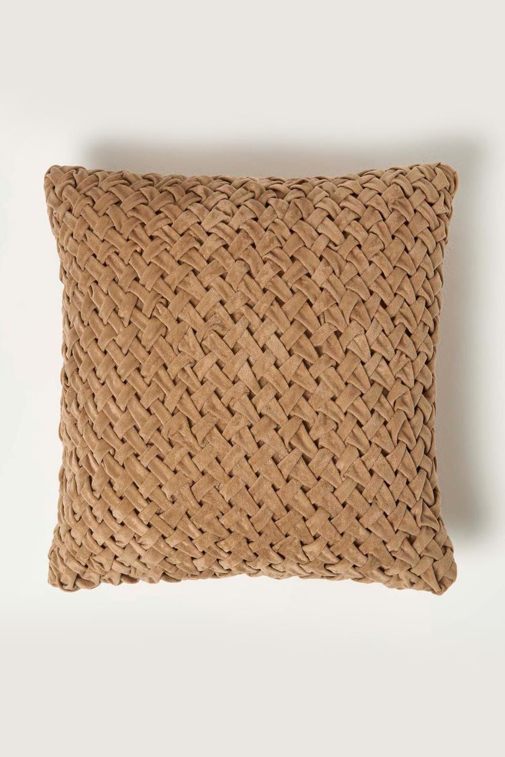 Homescapes Sofia Pleated Velvet Cushion in Taupe