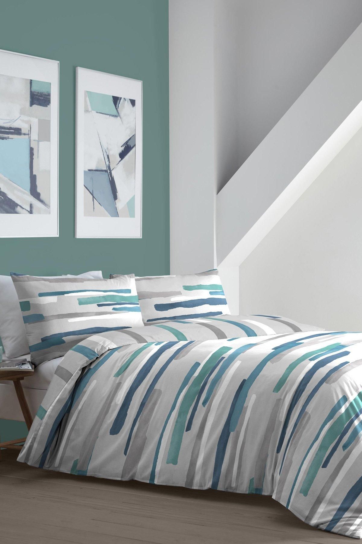 Fusion 'Clifton' Colourful Abstract Print Duvet Cover Set in Teal
