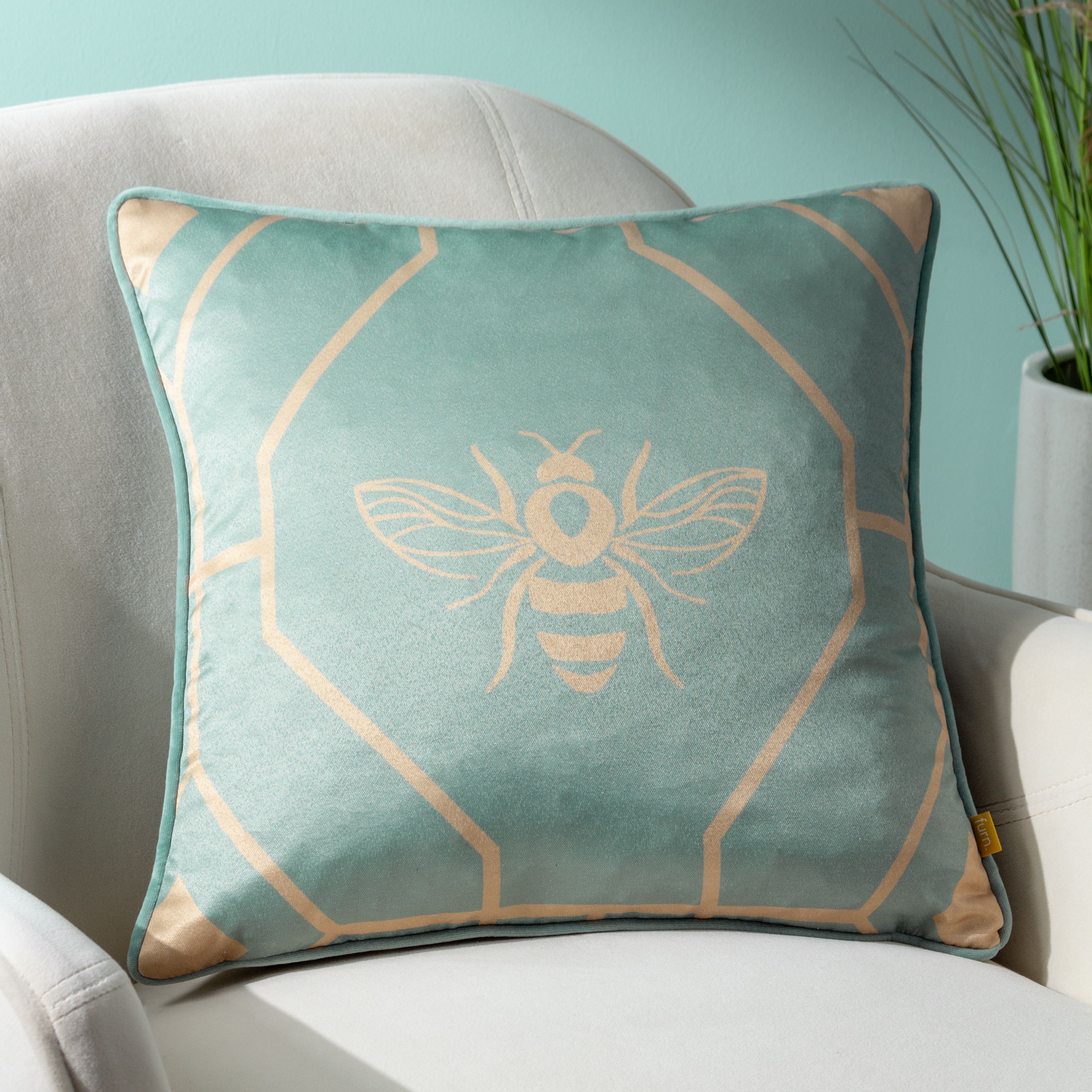 Furn Bee Deco Geometric Piped Cushion in Light Green